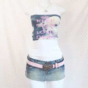 2010s keep calm and love dogs graphic tank top pug rhinestone cami